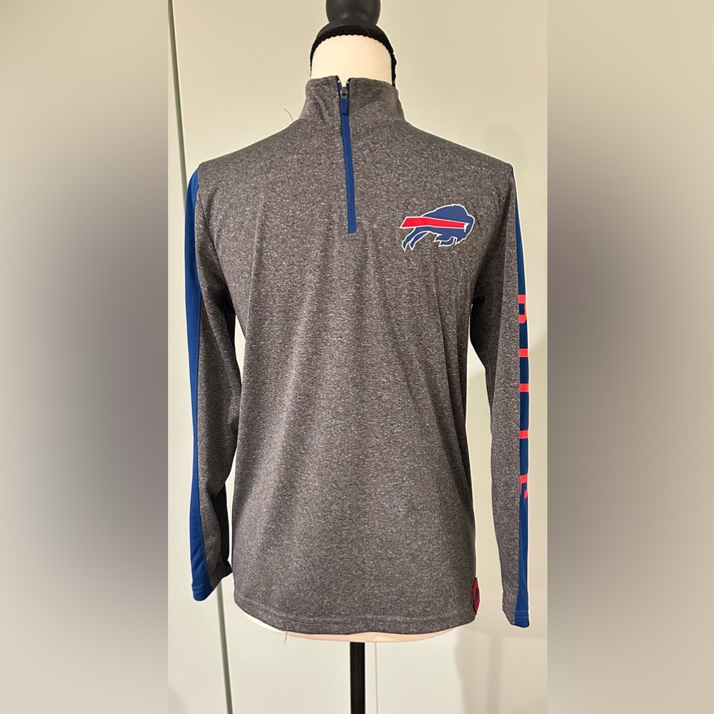 NFL TEAM APPAREL Size 14 (Boys) Buffalo Bills Gray Quarter Zip-Up Athletic Shirt